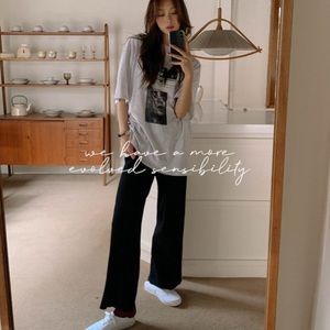 SOLD Korean Daily Wide Ribbed Knit Pants